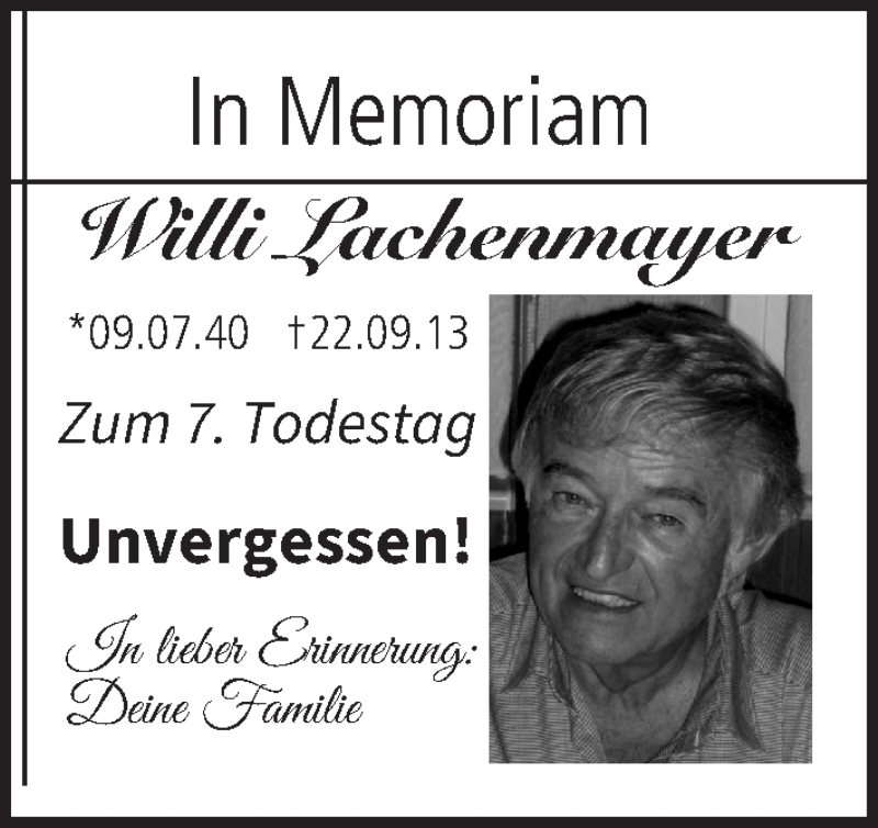  Traueranzeige für Willi Lachenmayer vom 26.09.2020 aus MGO