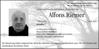 Anzeige von Alfons Riemer von MGO