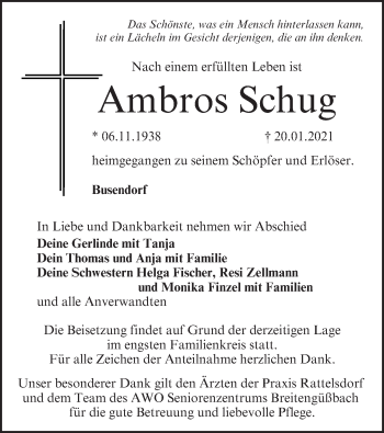 Anzeige von Ambros Schug von MGO