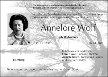 Anzeige von Annelore Wolf von MGO