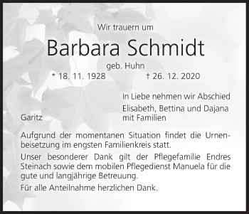 Anzeige von Barbara Schmidt von MGO