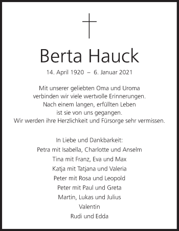 Anzeige von Berta Hauck von MGO