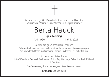Anzeige von Berta Hauck von MGO