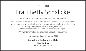 Anzeige von Betty Schälicke von MGO
