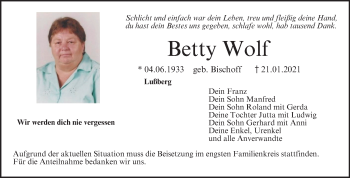 Anzeige von Betty Wolf von MGO