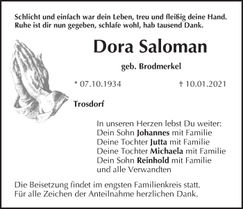 Anzeige von Dora Saloman von MGO