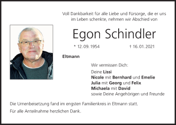 Anzeige von Egon Schindler von MGO