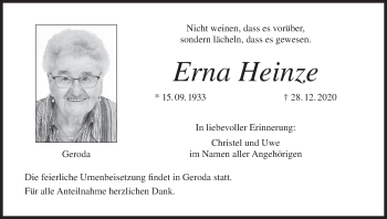 Anzeige von Erna Heinze von MGO