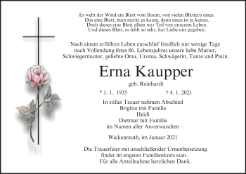 Anzeige von Erna Kaupper von MGO