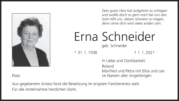 Anzeige von Erna Schneider von MGO