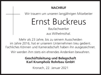 Anzeige von Ernst Buckreus von MGO