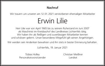 Anzeige von Erwin Lilie von MGO