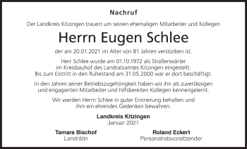 Anzeige von Eugen Schlee von MGO