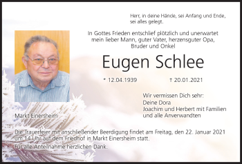 Anzeige von Eugen Schlee von MGO
