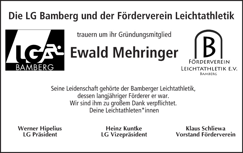  Traueranzeige für Ewald Mehringer vom 09.01.2021 aus MGO