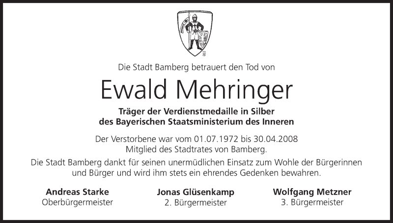  Traueranzeige für Ewald Mehringer vom 09.01.2021 aus MGO