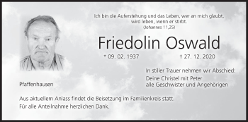 Anzeige von Friedolin Oswald von MGO