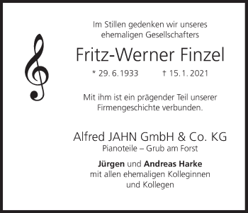 Anzeige von Fritz-Werner Finzel von MGO