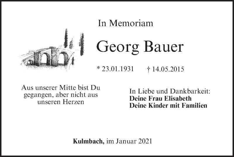  Traueranzeige für Georg Bauer vom 23.01.2021 aus MGO