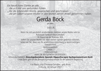Anzeige von Gerda Bock von MGO
