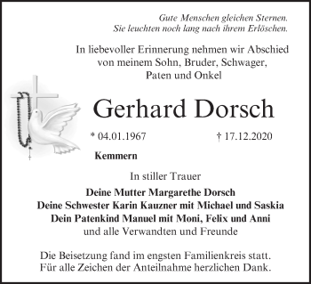 Anzeige von Gerhard Dorsch von MGO