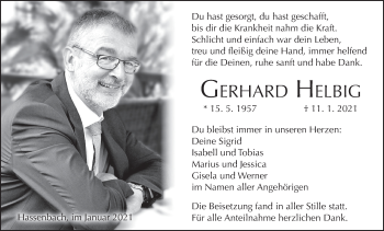 Anzeige von Gerhard Helbig von MGO