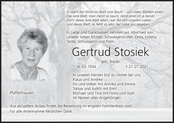 Anzeige von Gertrud Stosiek von MGO