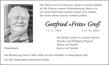 Anzeige von Gottfried Groß von MGO