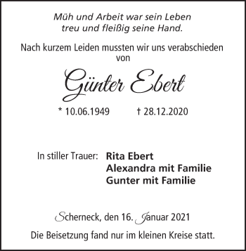 Anzeige von Günter Ebert von MGO