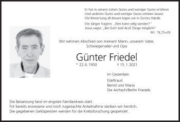 Anzeige von Günter Friedel von MGO