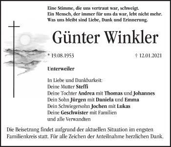 Anzeige von Günter Winkler von MGO