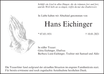 Anzeige von Hans Eichinger von MGO