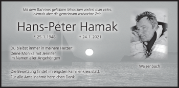 Anzeige von Hans-Peter Hamak von MGO