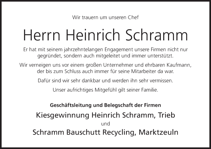  Traueranzeige für Heinrich Schramm vom 02.01.2021 aus MGO