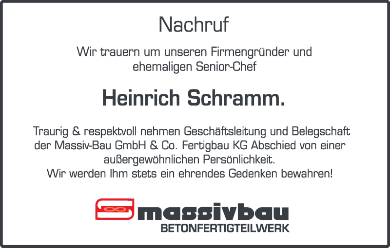  Traueranzeige für Heinrich Schramm vom 02.01.2021 aus MGO