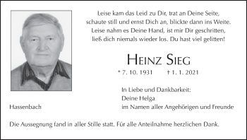 Anzeige von Heinz Sieg von MGO
