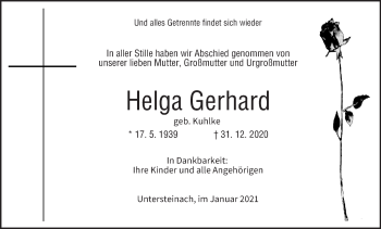 Anzeige von Helga Gerhard von MGO