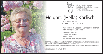 Anzeige von Helgard  Karlisch von MGO