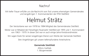 Anzeige von Helmut Strätz von MGO