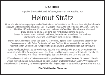 Anzeige von Helmut Strätz von MGO