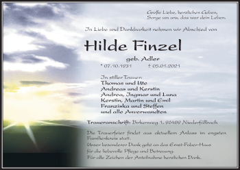 Anzeige von Hilde Finzel von MGO