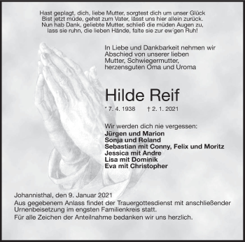 Anzeige von Hilde Reif von MGO