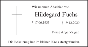 Anzeige von Hildegard Fuchs von MGO