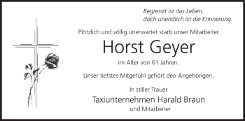 Anzeige von Horst Geyer von MGO