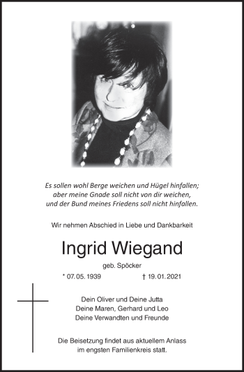 Anzeige von Ingrid Wiegand von MGO