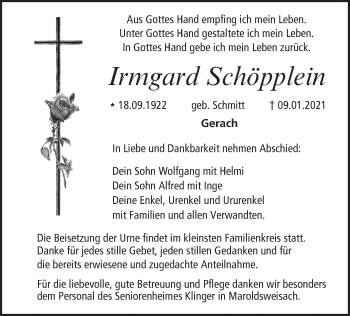Anzeige von Irmgard Schöpplein von MGO