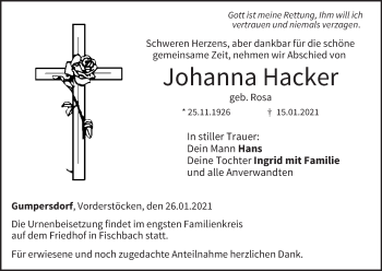 Anzeige von Johanna Hacker von MGO