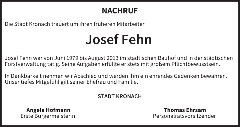  Traueranzeige für Josef Fehn vom 28.01.2021 aus MGO