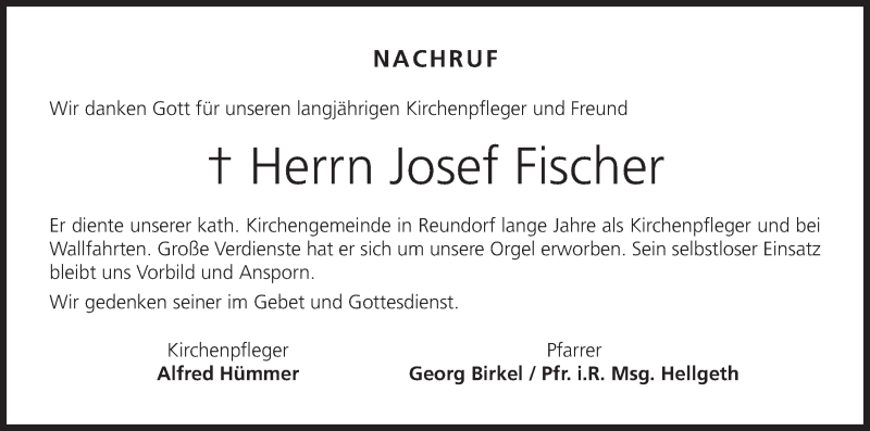  Traueranzeige für Josef Fischer vom 29.01.2021 aus MGO