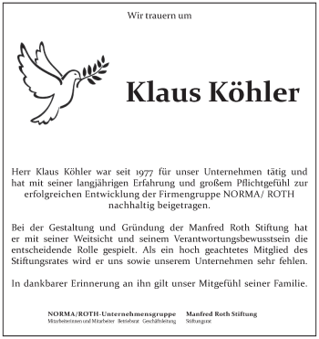 Anzeige von Klaus Köhler von MGO
